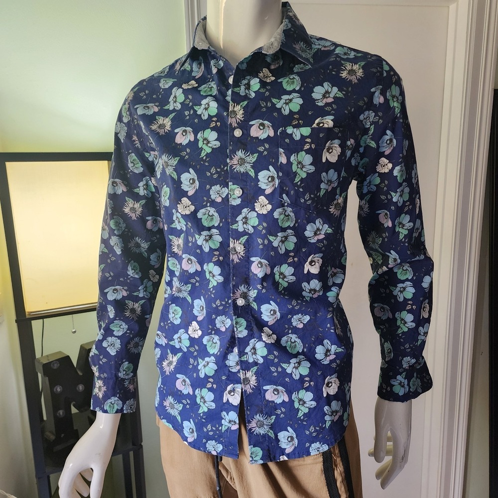 Structure Mens Medium Slim Fit Multicolor Floral Long Sleeve Button Up A18 Shirt